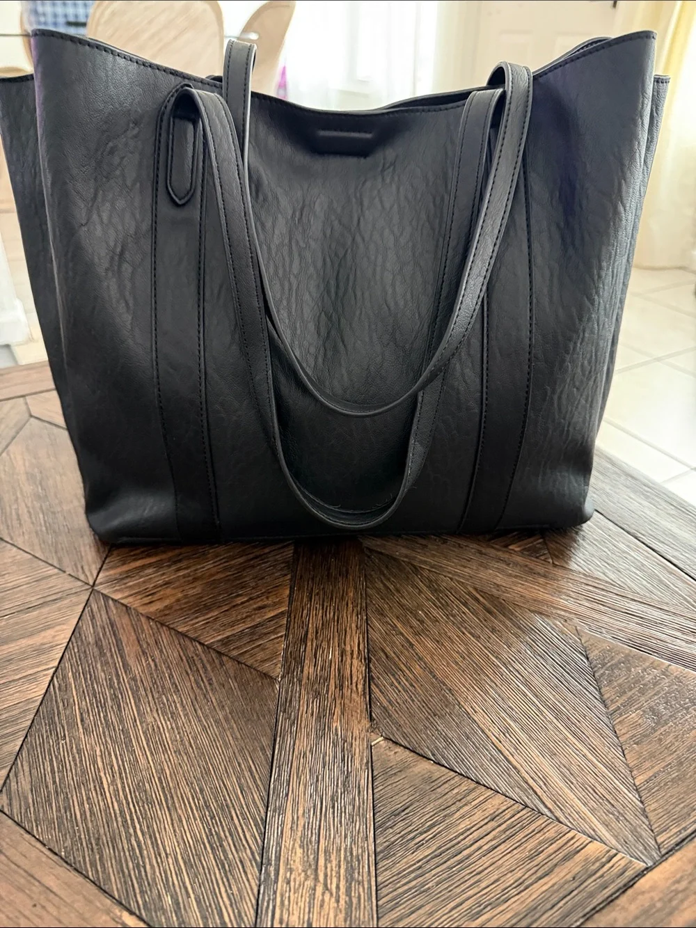 Calvin Klein Large Black Leather Shopper Tote Gold Hardware Bag Charm 3 Compartm